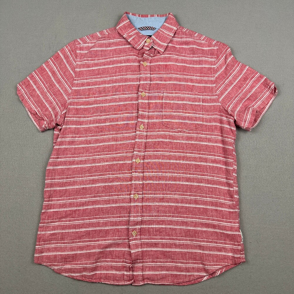 Ben Sherman Shirt Men Medium Red White Striped  Button Up Pocket Linen Blend M